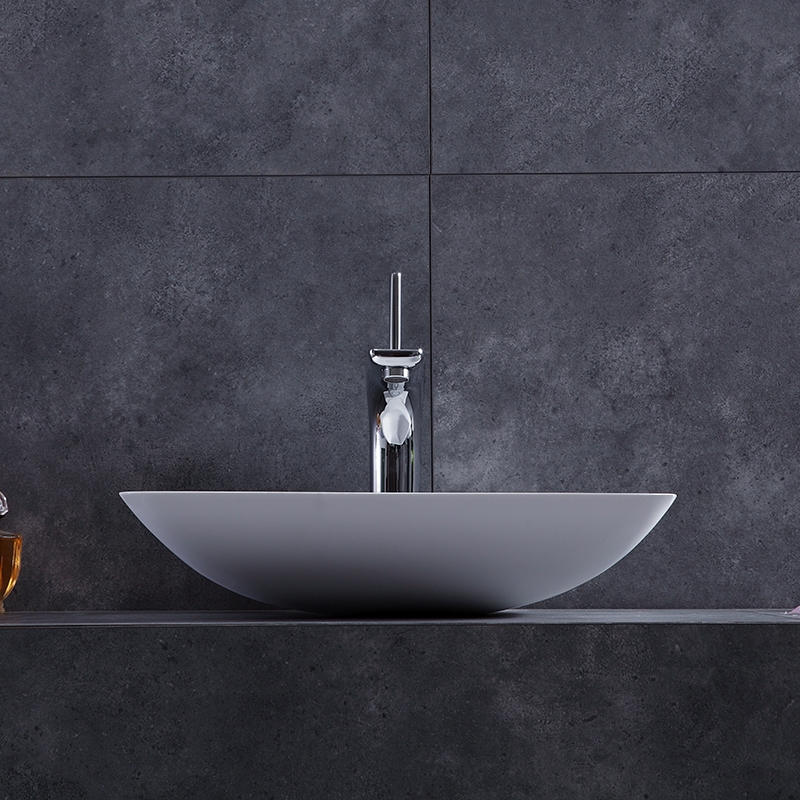 Contemporary Stone Resin Solid Surface Square Slope Vessel Sink Bathroom Sink Matte White