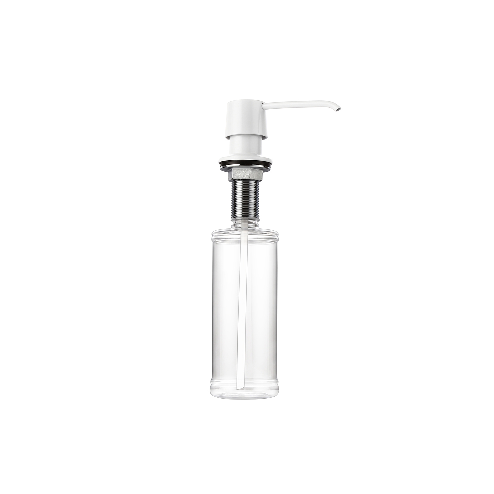 Modern Glossy White Deck Mount Sink Soap Dispenser with Solid Brass Self-Priming Pump 12 OZ Bottle