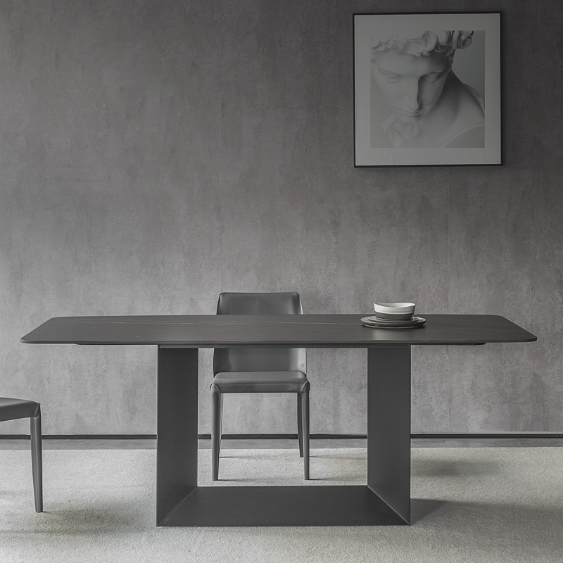 2000mm Modern Rectangle Stone Dining Table in Black