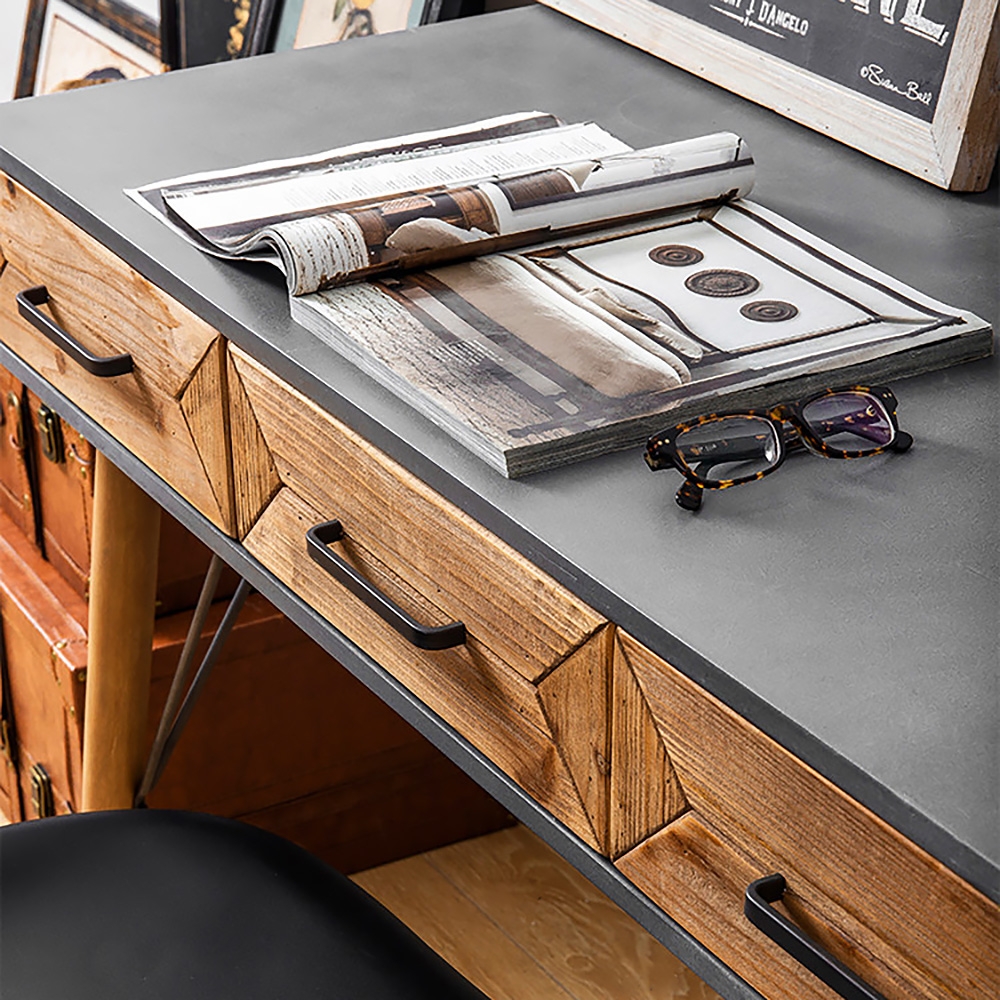 1200mm Grey & Natural 3-Drawer Home Office Desk Writing Desk