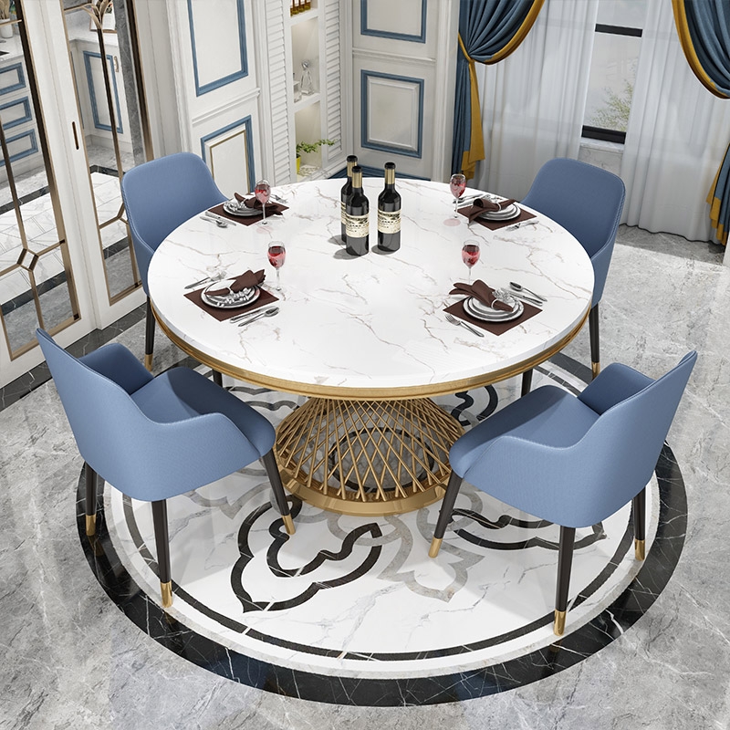 Modern 51" Round Dining Table Faux Marble Tabletop & Golden Stainless Steel Pedestal