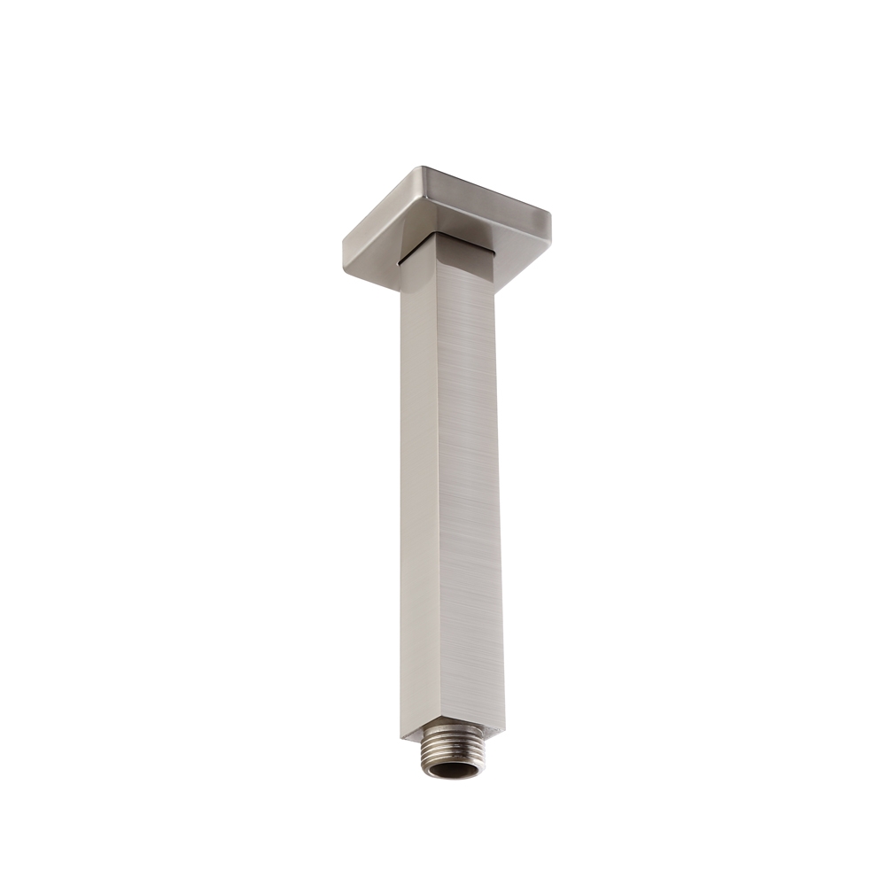 Image of Brushed Nickel 8 Inch Square Ceiling Mounted Shower Arm Solid Brass and Flange