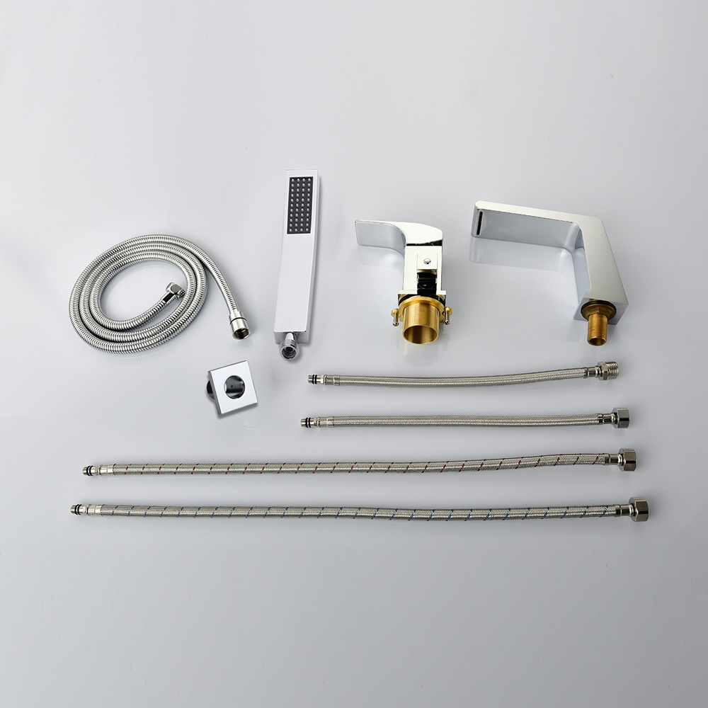 Rosa Modern Chrome Deck Mounted Waterfall Roman Tub Filler Faucet