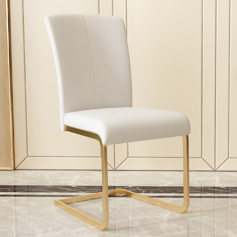 Moderne minimalistische gepolsterte weiße PU-Leder Esszimmerstühle Set von 2 Gold-Metallsockel