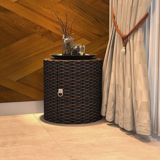 Outdoor Round Side Table with Storage 1Door Garden Storage RattanHomary