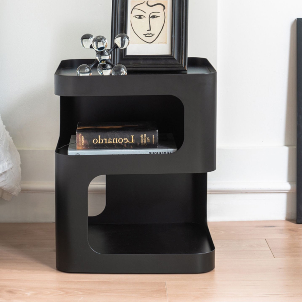 Modern Black End Table with Storage 3-Tier Hollow Side Table in Artistic Style