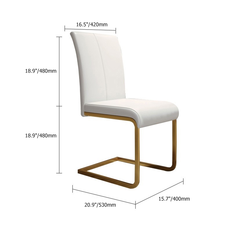 Moderne minimalistische gepolsterte weiße PU-Leder Esszimmerstühle Set von 2 Gold-Metallsockel