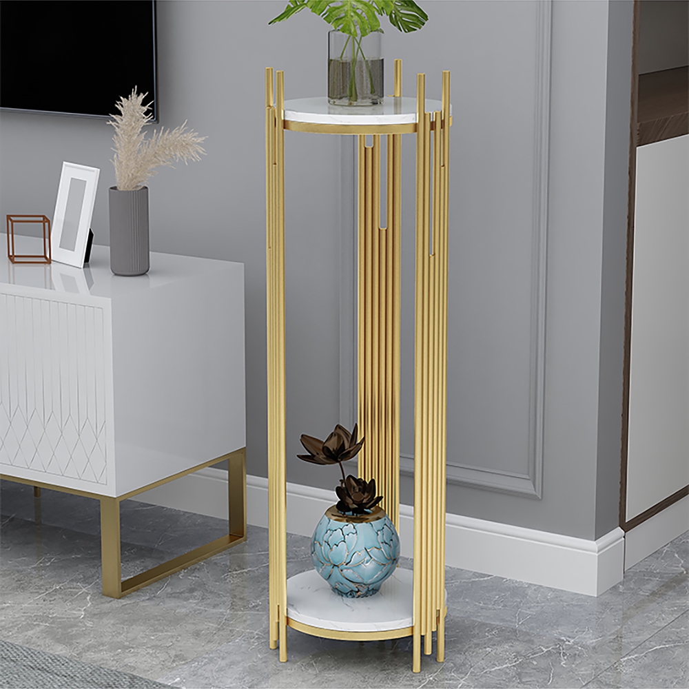 35.4" Tall Metal 2-Tiered Plant Stand Modern Corner Plant Stand Indoor