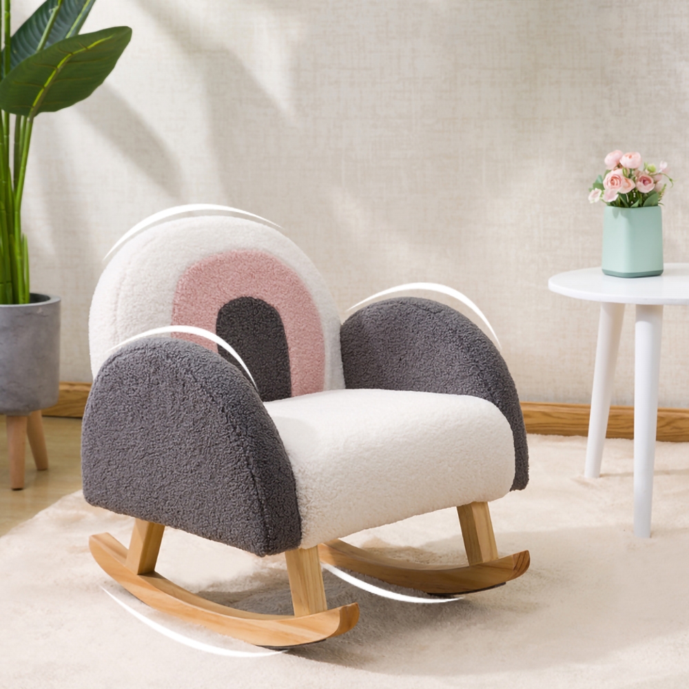 

Velvet Upholstery Kids Rocking Armchair White and Gray