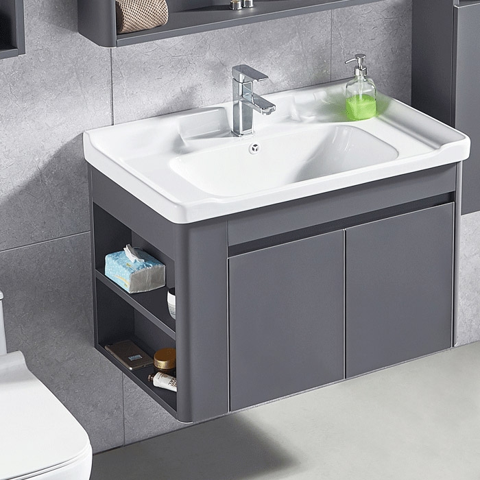 Modern 31" Gray Floating Ceramics Single Sink Bathroom Vanity