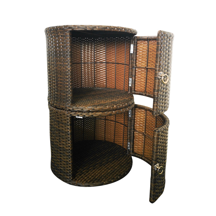 Outdoor Round Side Table with Storage 1Door Garden Storage RattanHomary