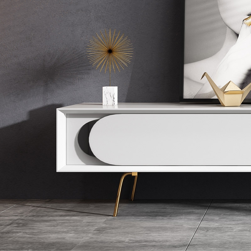 Modern 71" White TV Stand 2 Sliding Doors Entertainment Center