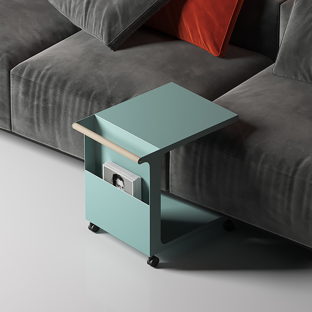 15"W x 20.5"L Rolling C Table Metal Green Side Table with Magazine Rack