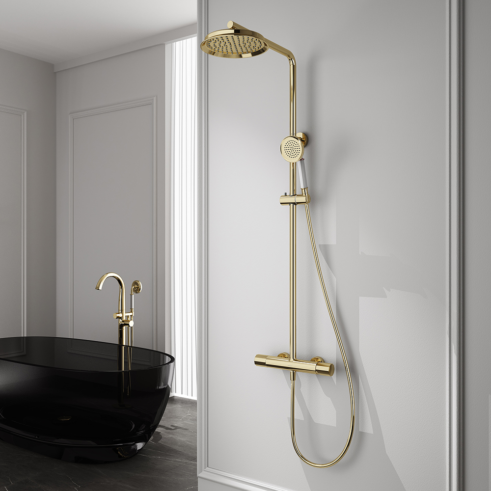 

Classic Bathroom Exposed Rainfall Shower System with Hand Shower Gold