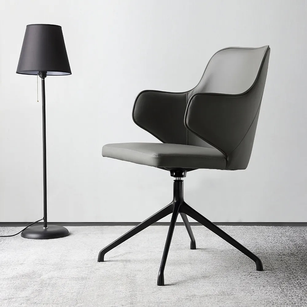 

Gray PU Leather Task Chair for Desk Upholstered Swivel Office Chair in Black