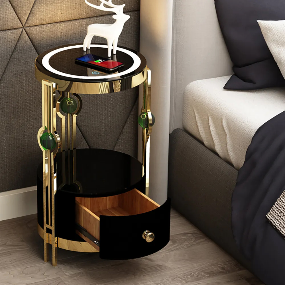 End Table Floor Lamp LED Nightstand with Drawer, Wireless Charger & USB Port
