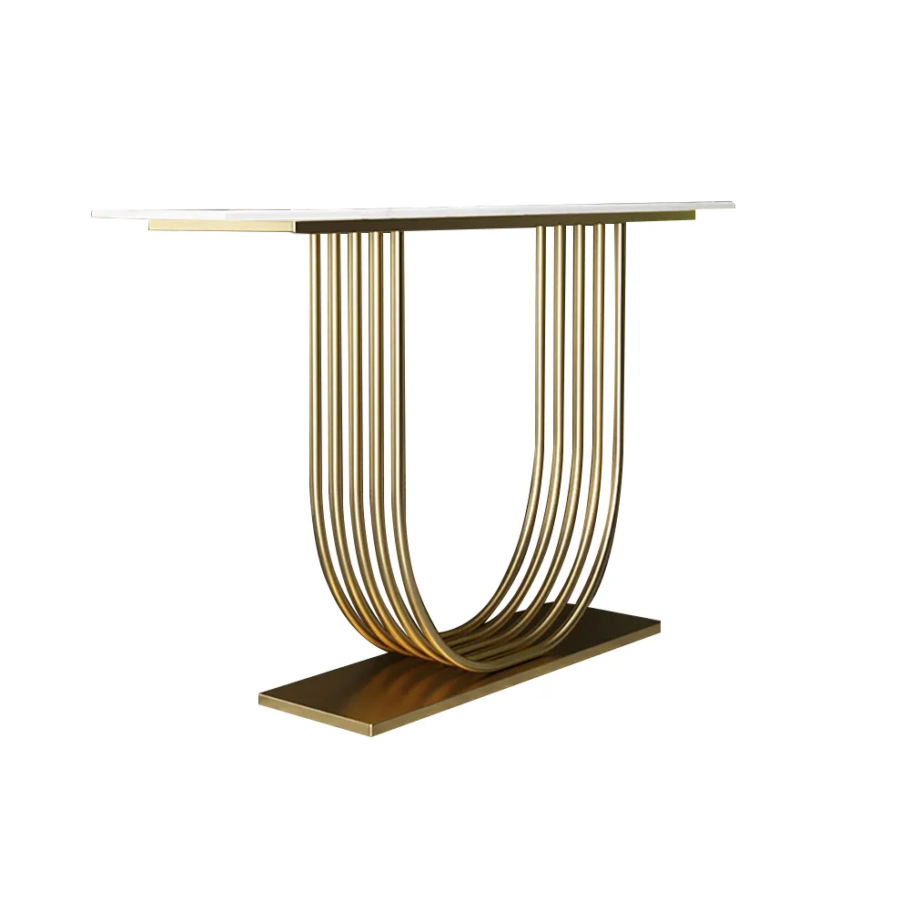 1500mm White Solid Wood Narrow Console Table Gold Metal Pedestal