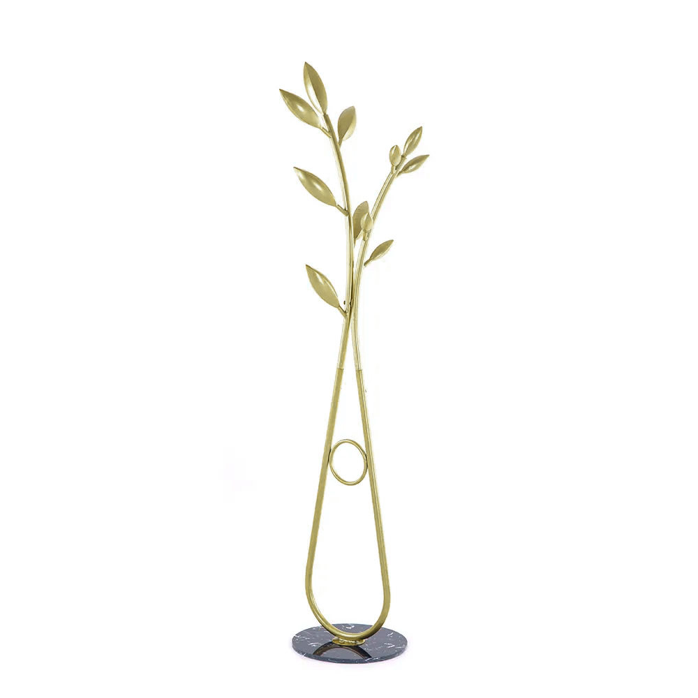 Modern Gold Metal Freestanding Tree Coat Rack with Faux Marble Base