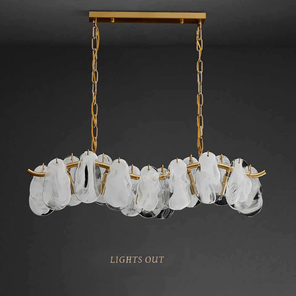 

Postmodern 5-Light Cloud Glass Island Light Pendant Light with Wave-shaped Frame