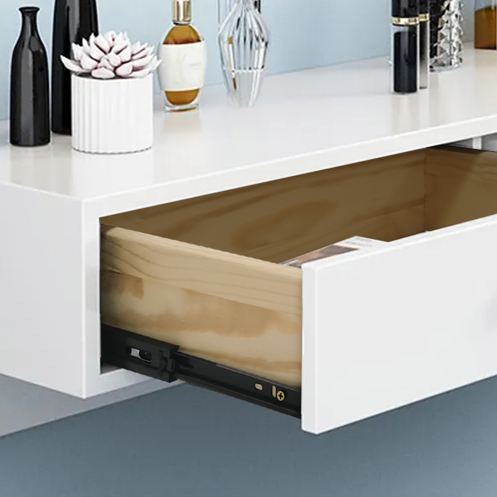 Modern White Floating Desk Mounted Writing Desk with Drawers Side Cabinet Included