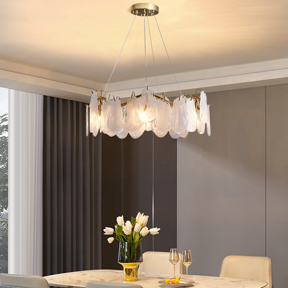 

Modern 6-Light Tiered Cloud Glass Chandelier with Adjustable Cables