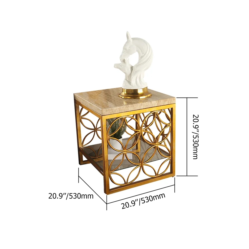 Modern Gold End Table with Marble Top & Metal Frame Side Table Living