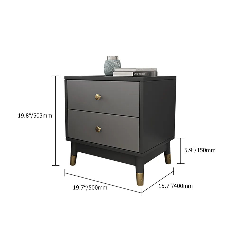 Modern Nightstand with 2 Drawers in Grey with Metal Legs