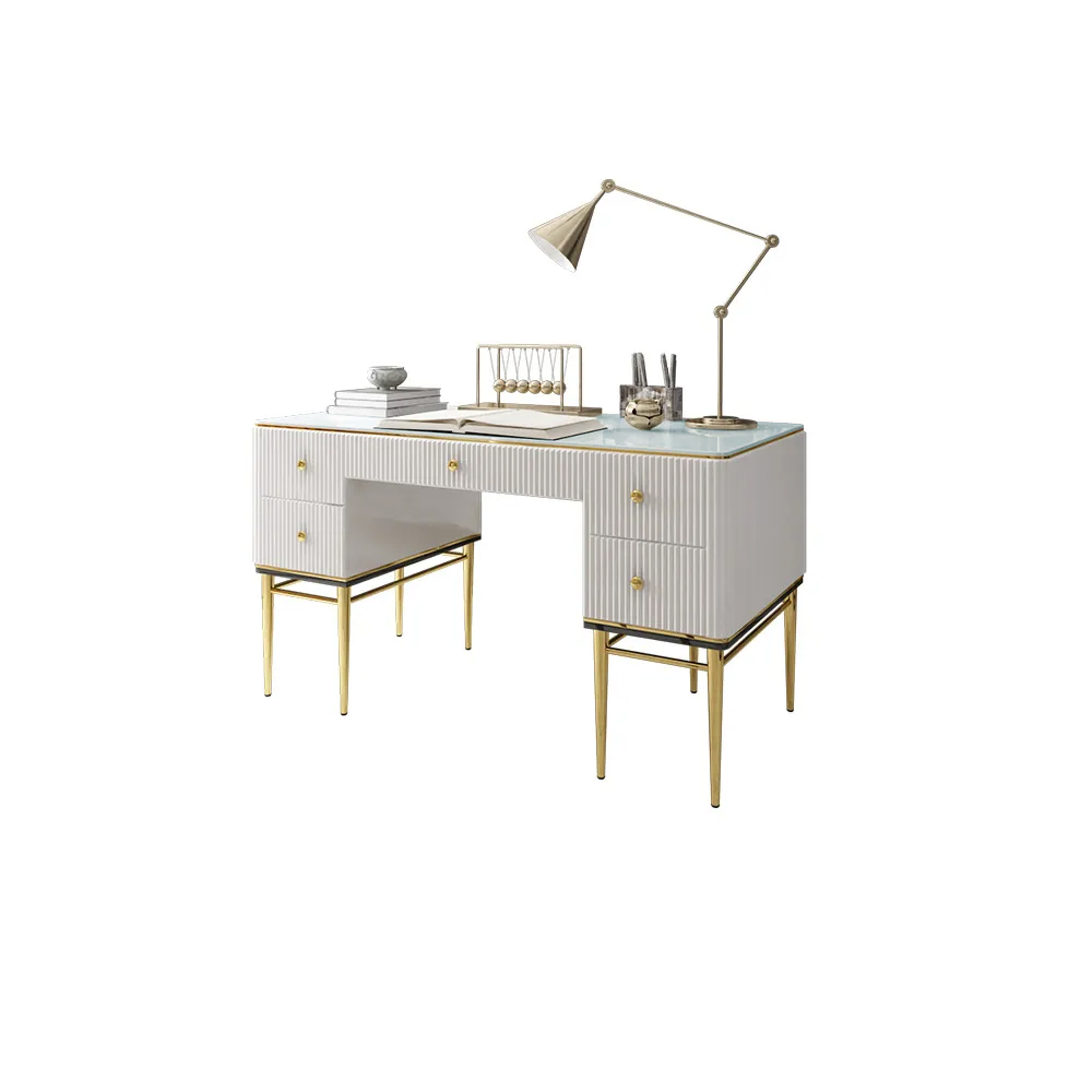 Modern Executive Desk with Drawers in White