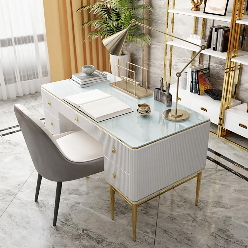Image of Bline Modern Executive Desk with Drawers in White