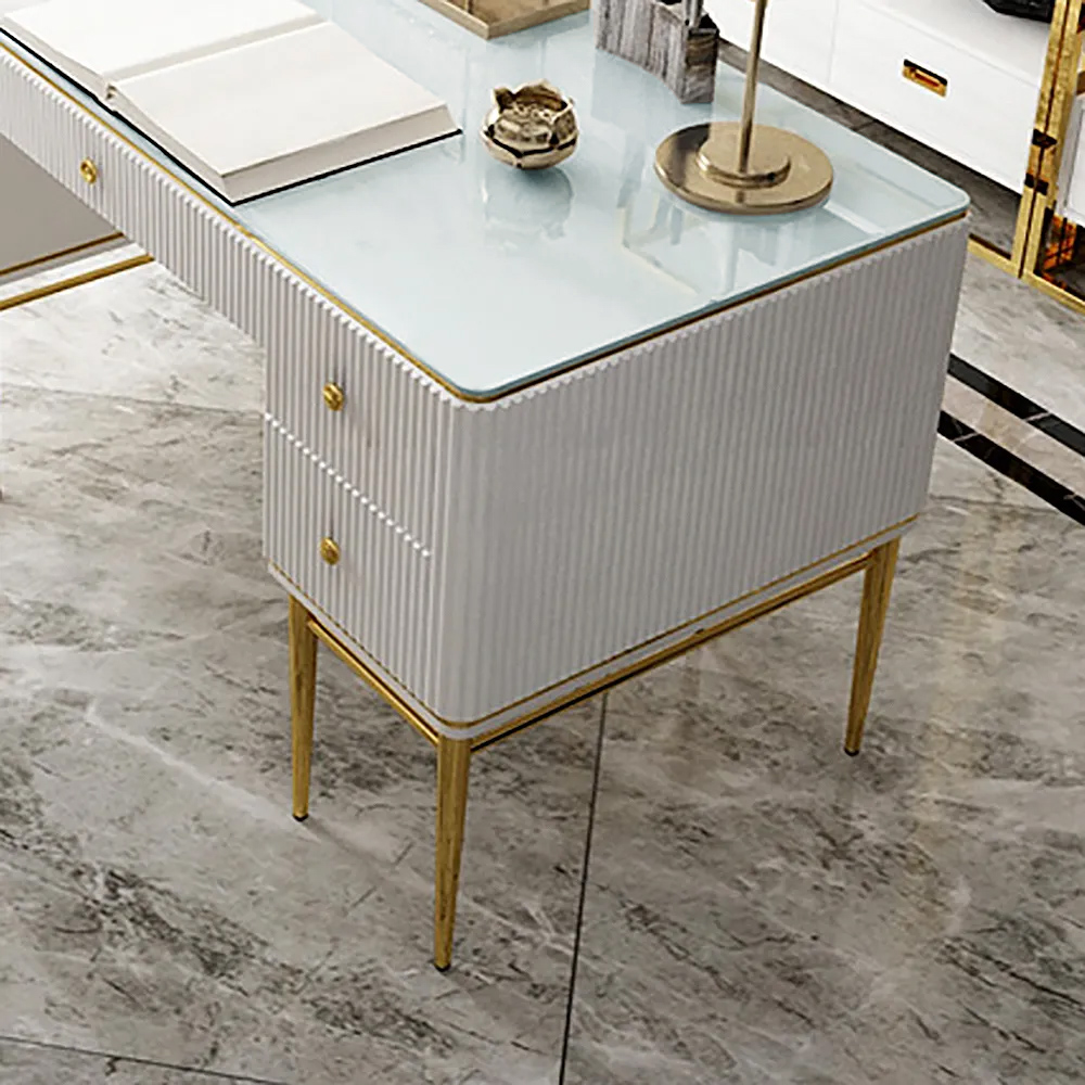 Modern Executive Desk with Drawers in White