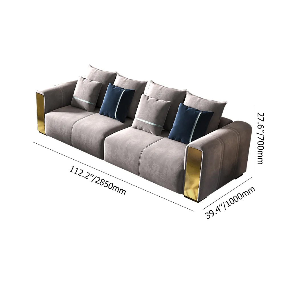 Gray 112" 4-Seater Upholstered Sofa with Stainless Steel Legs