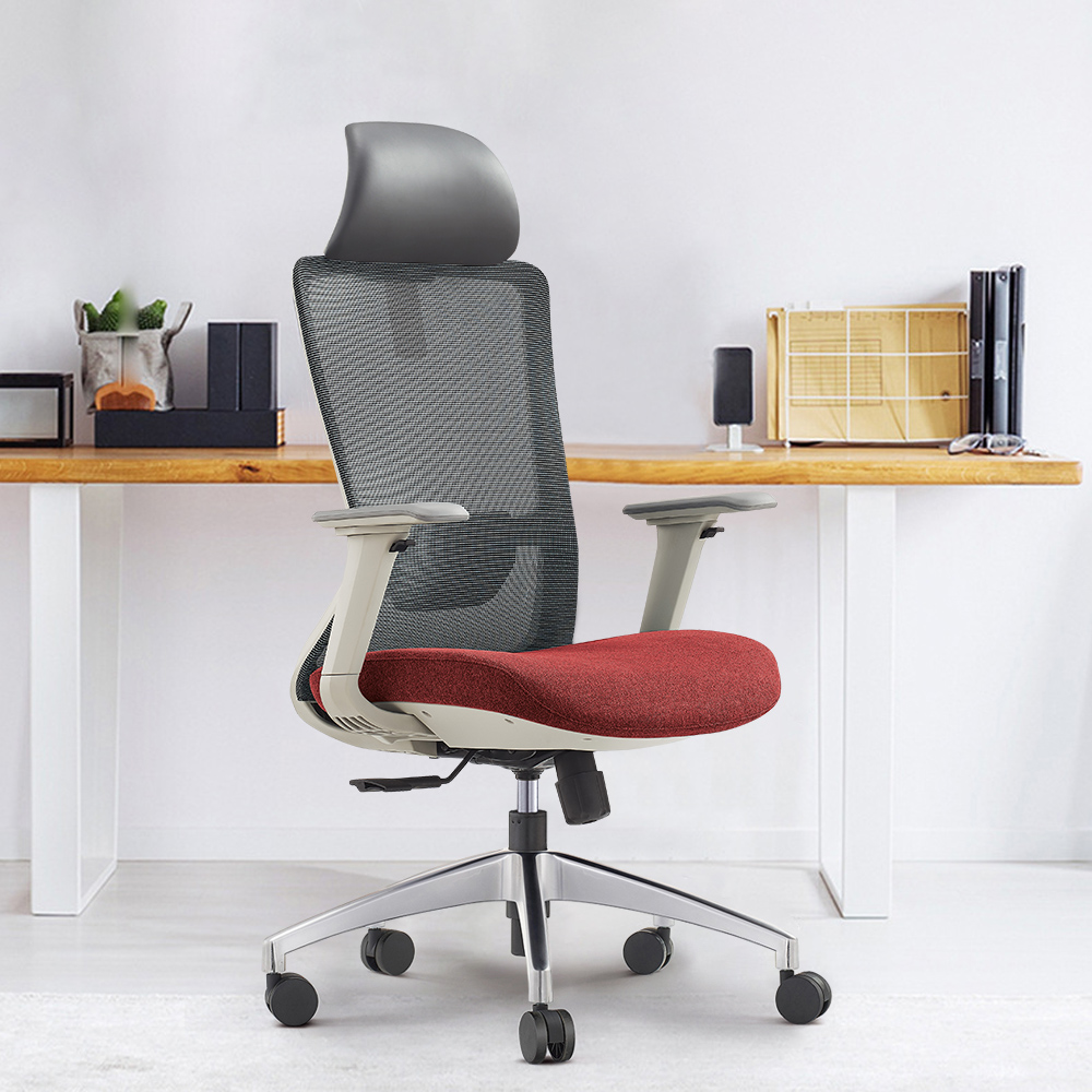 

Modern Gray & Red Mesh Office Chair with Swivel & Adjustable Height Back
