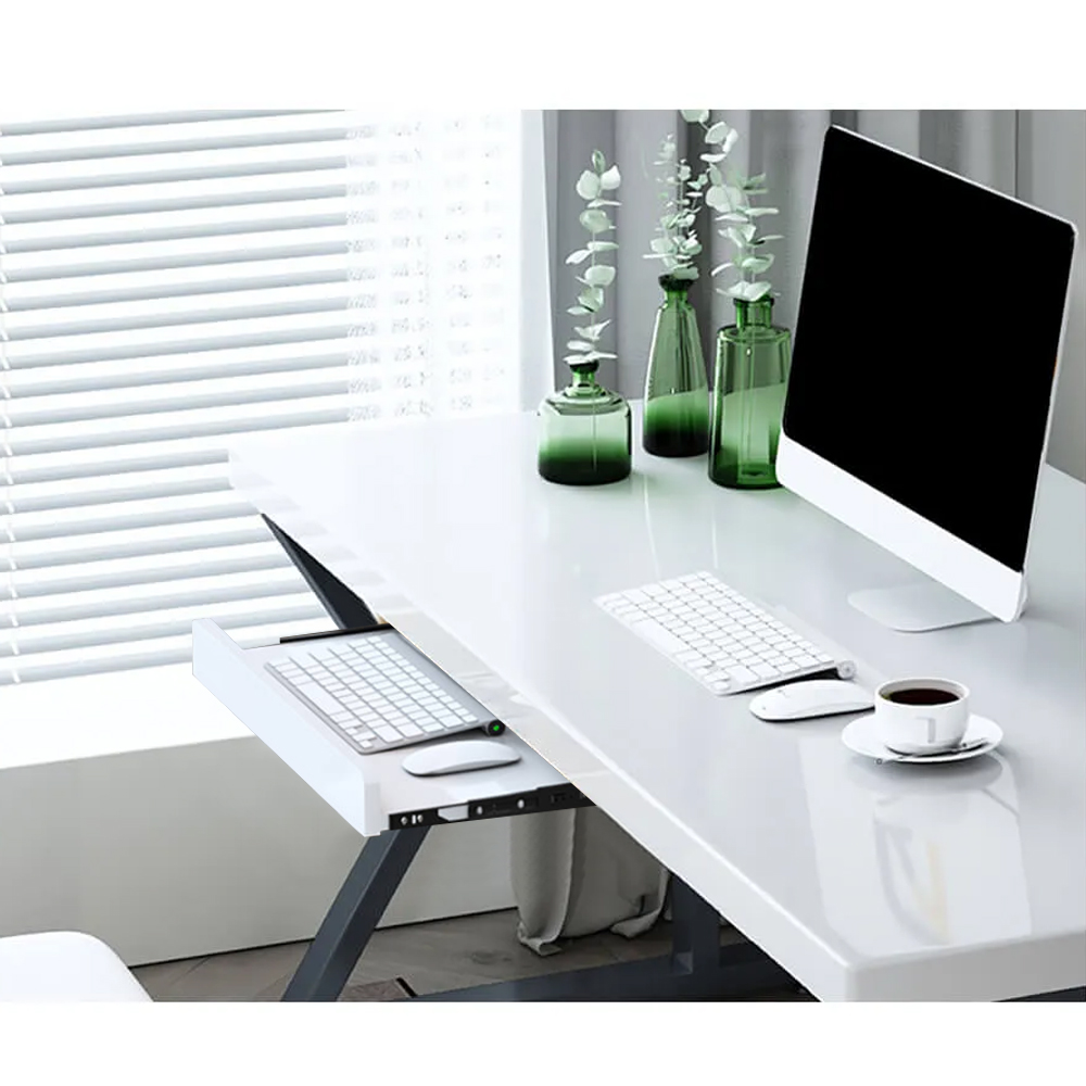 1800 mm weißer rechteckiger Schreibtisch Computertisch mit Ablage und Tastaturablage