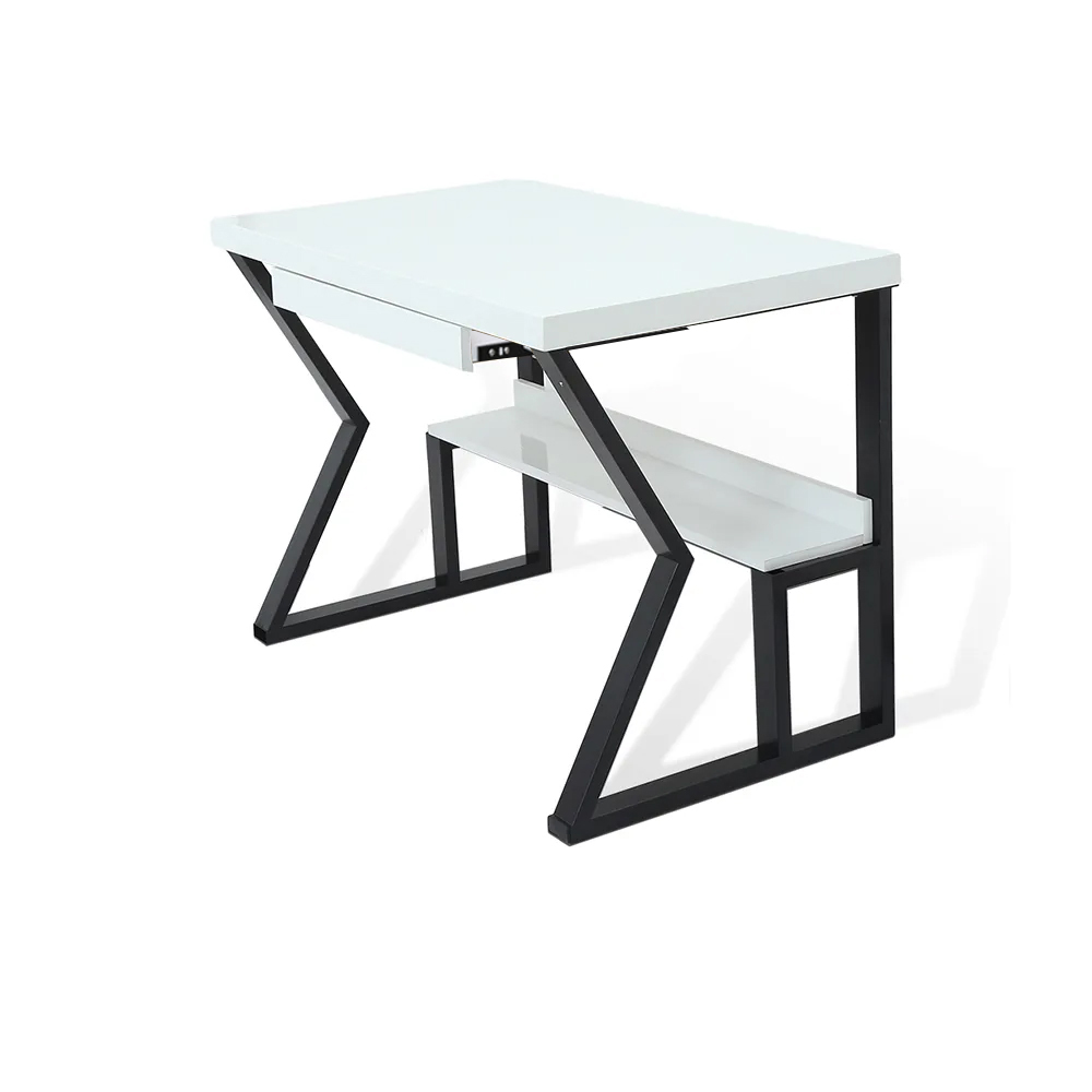 39" White Rectangular Writing Desk Computer Desk with Shelf & Keyboard Tray