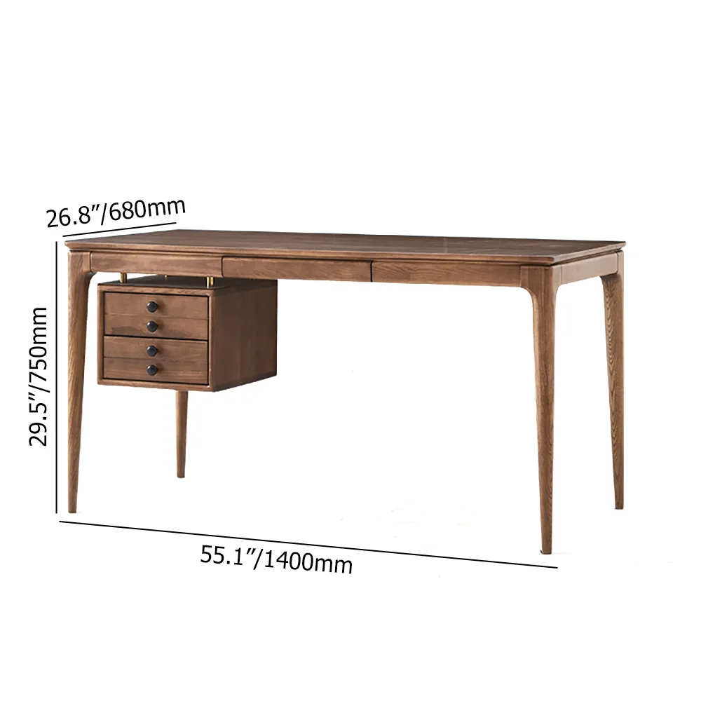Mid Century Schreibtisch aus Walnussholz aus Eschenholz mit 5 Schubladen