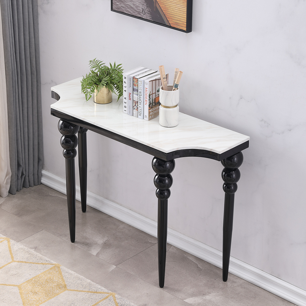 47.2" White Marble Console Table Narrow Entryway Table Stainless Steel