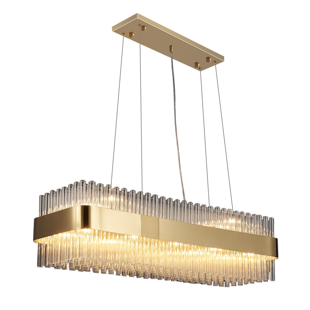 Moderne Glasröhren Kücheninsel-Licht mit goldenem Edelstahlrahmen