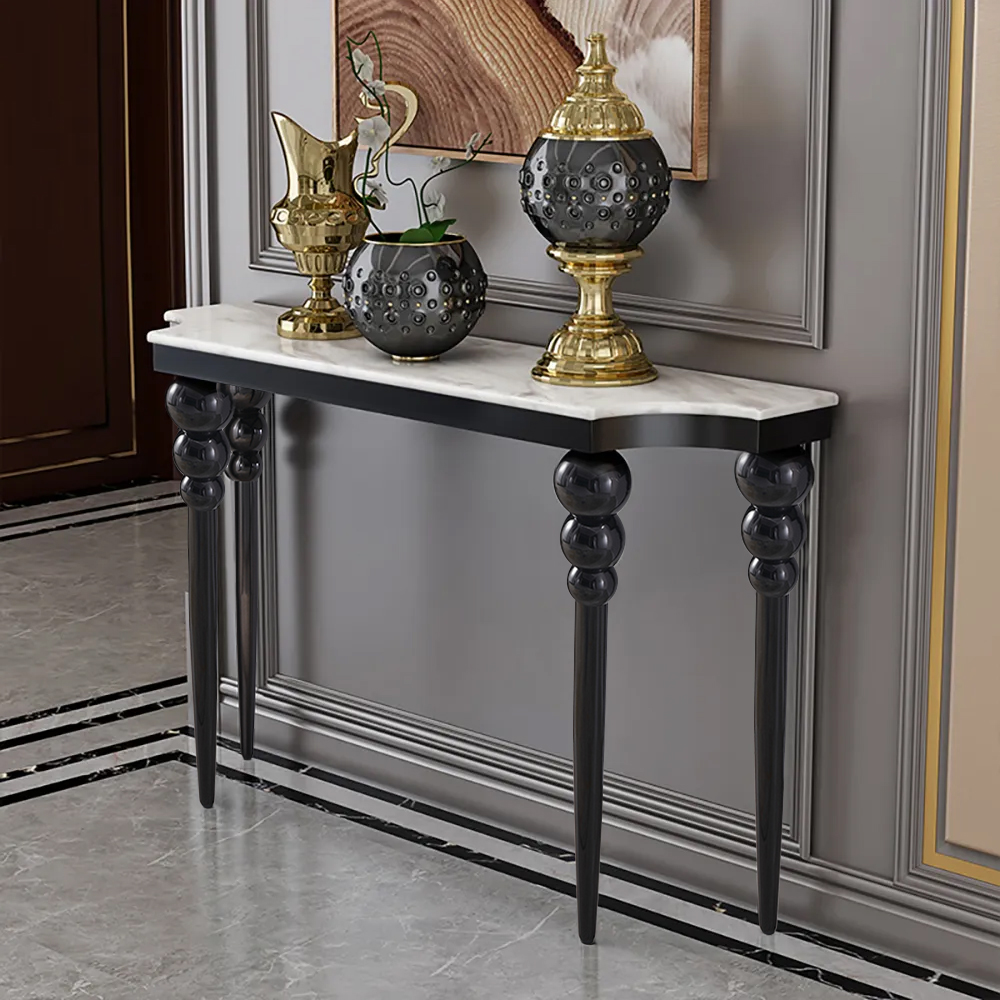 

47.2" Classical White Marble Console Table Narrow Entryway Table Stainless Steel Legs, White & black