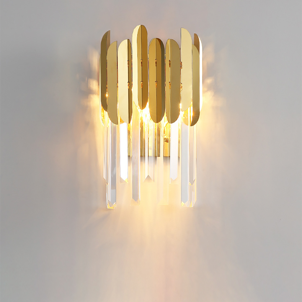 Postmodern 1-Light Clear Crystal Bars Wall Sconce with Stainless Plat Shade