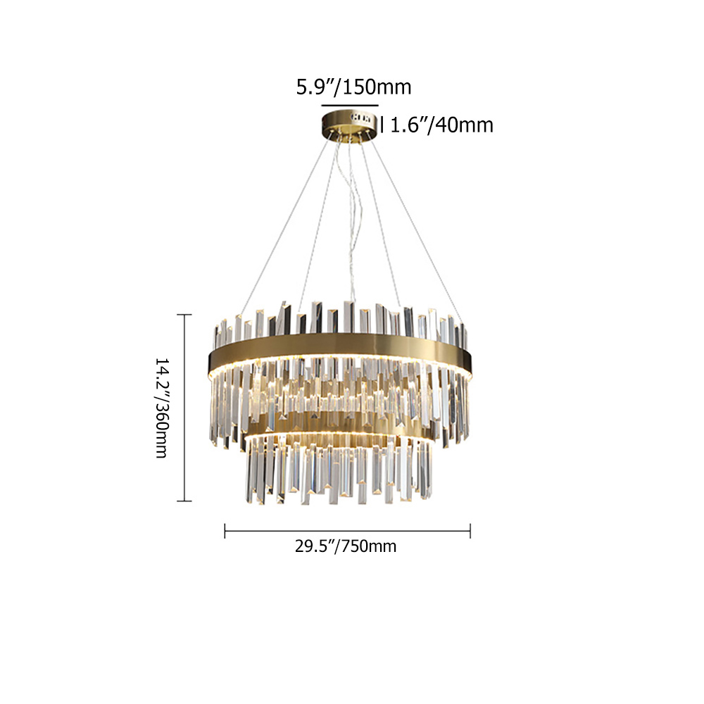 

Modern Tiered Crystal LED Chandelier in Brass with Adjustable Cable