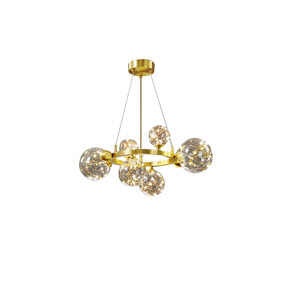 Gold 6-Light Glass Globe LED Chandelier with Adjustable Cable