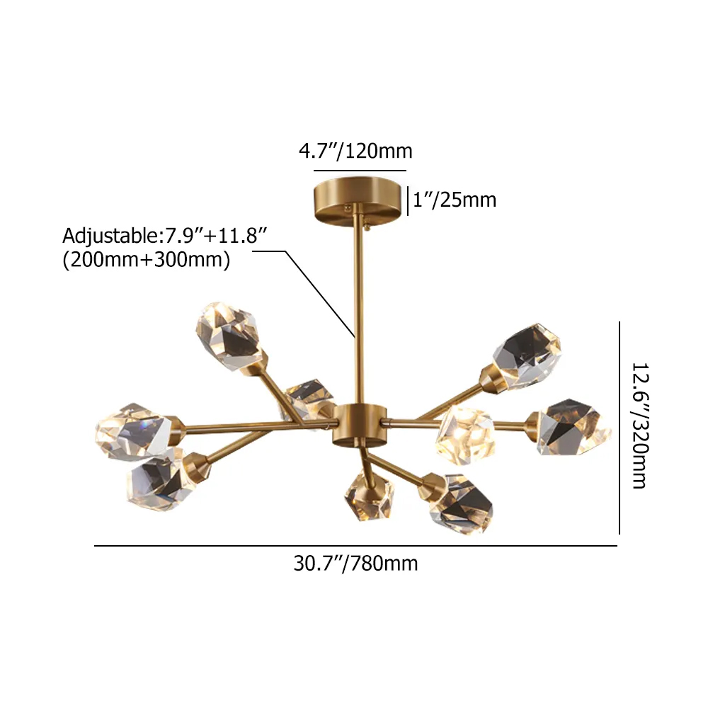 Modern Brass Sputnik Crystal Chandelier 9Light for Living Room