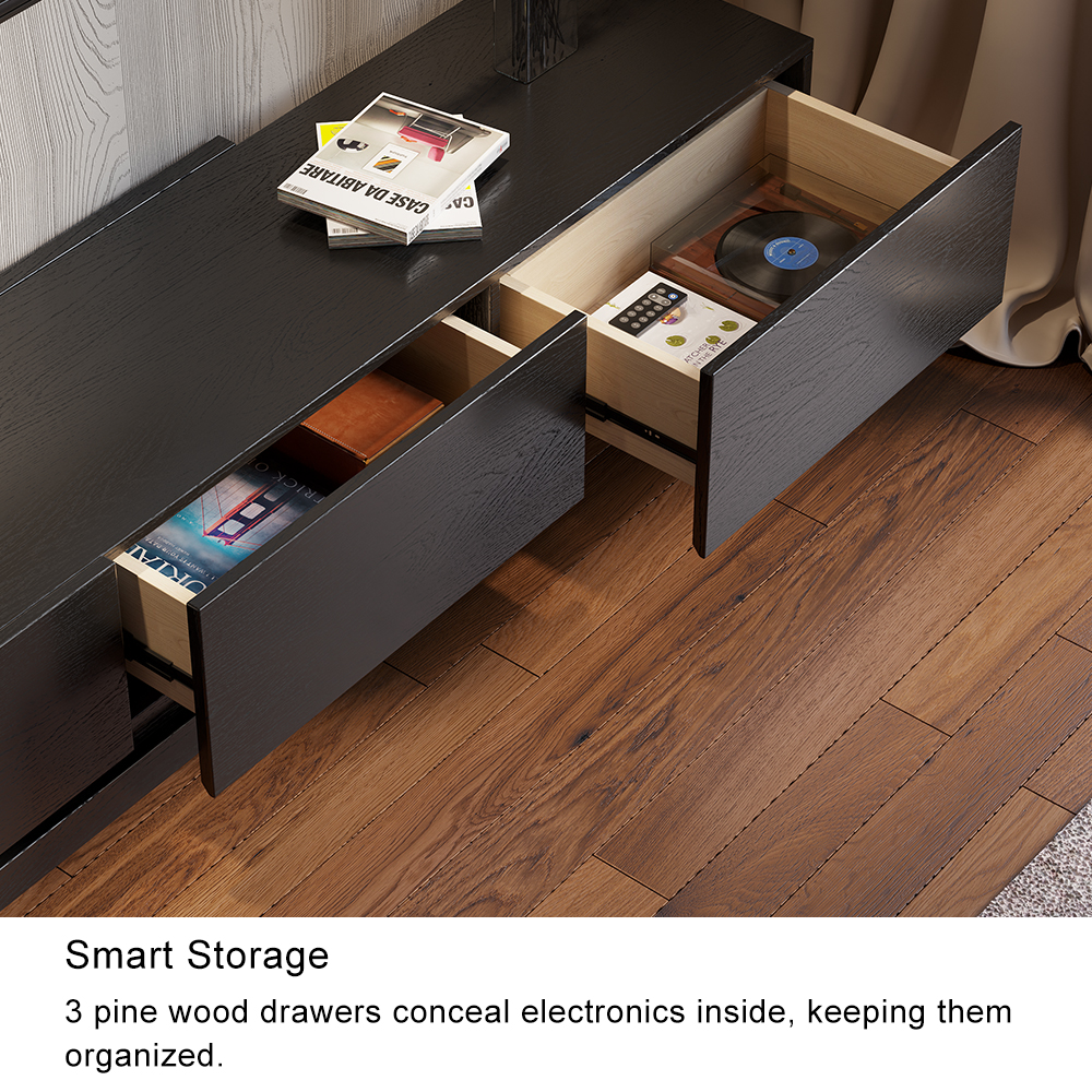 Kayla Rectangle Wood Extendable TV Stand Black Media Console with 3