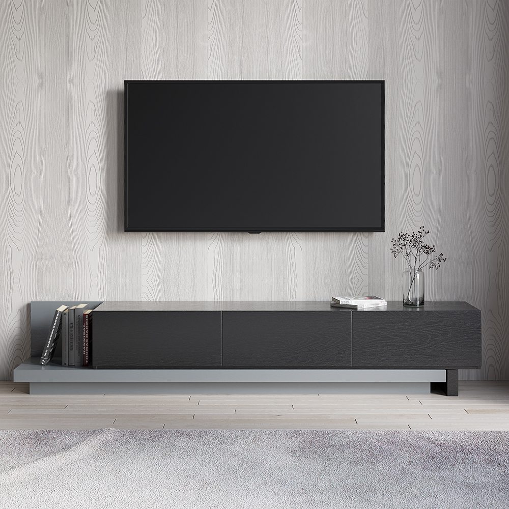 Soporte de TV extensible de madera Kayla Consola multimedia negra y