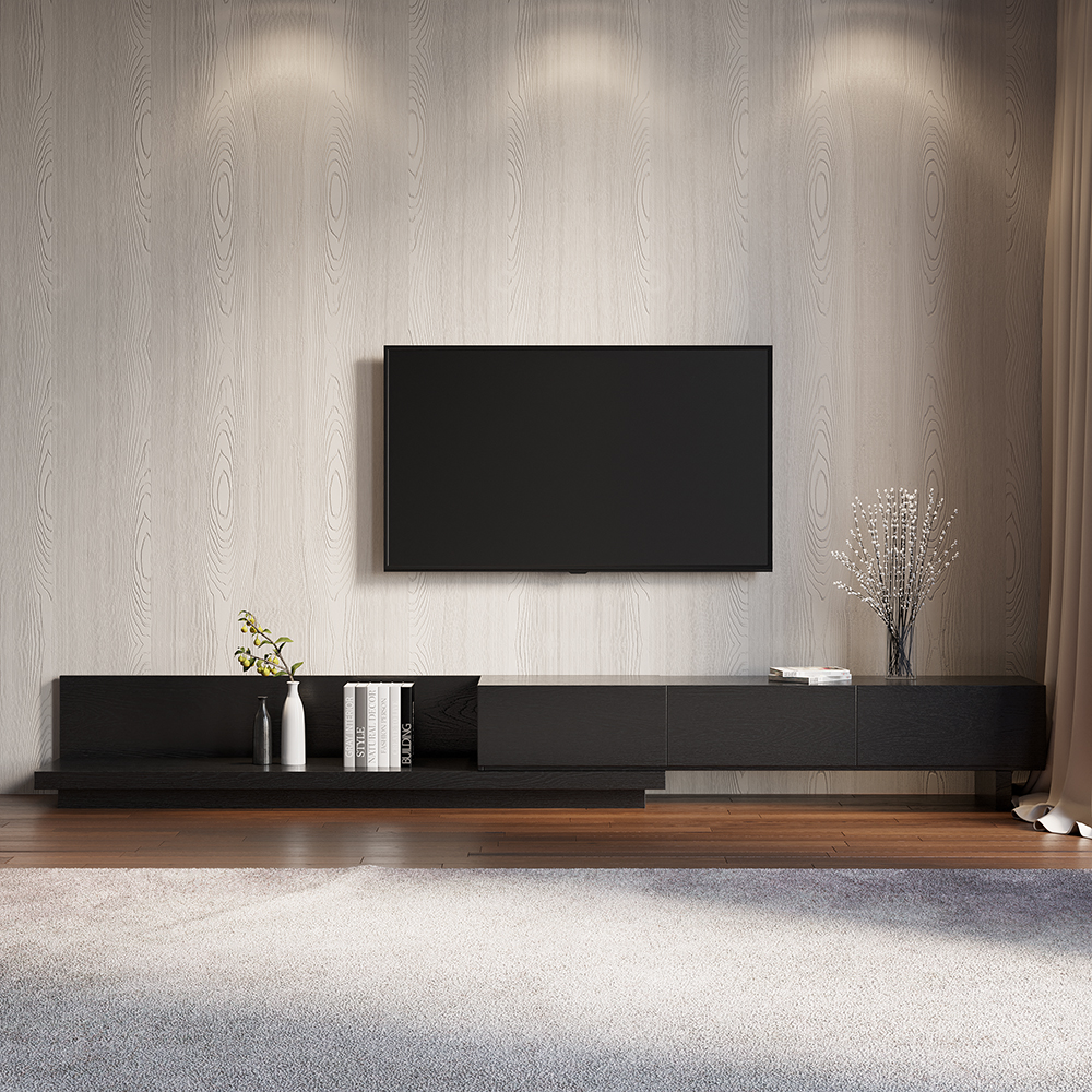 Kayla Rectangle Wood Extendable TV Stand Black Media Console with 3