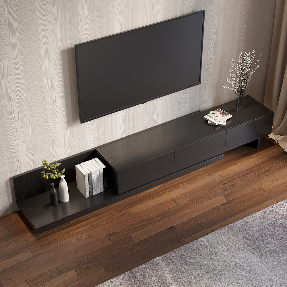 Kayla Rectangle Wood Extendable TV Stand Black Media Console with 3DrawerHomary