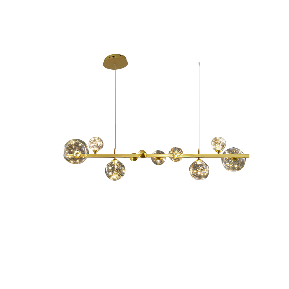 Moderne Gold Glaskugel LED Kücheninsel Licht 8-Licht mit verstellbaren Kabeln