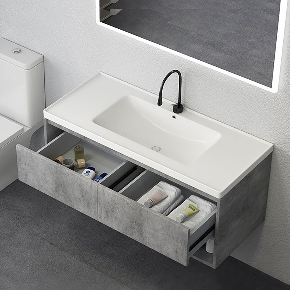 Modern 40" Gray Floating Bathroom Vanity Wall Mount Ceramics Single Sink Vanity
