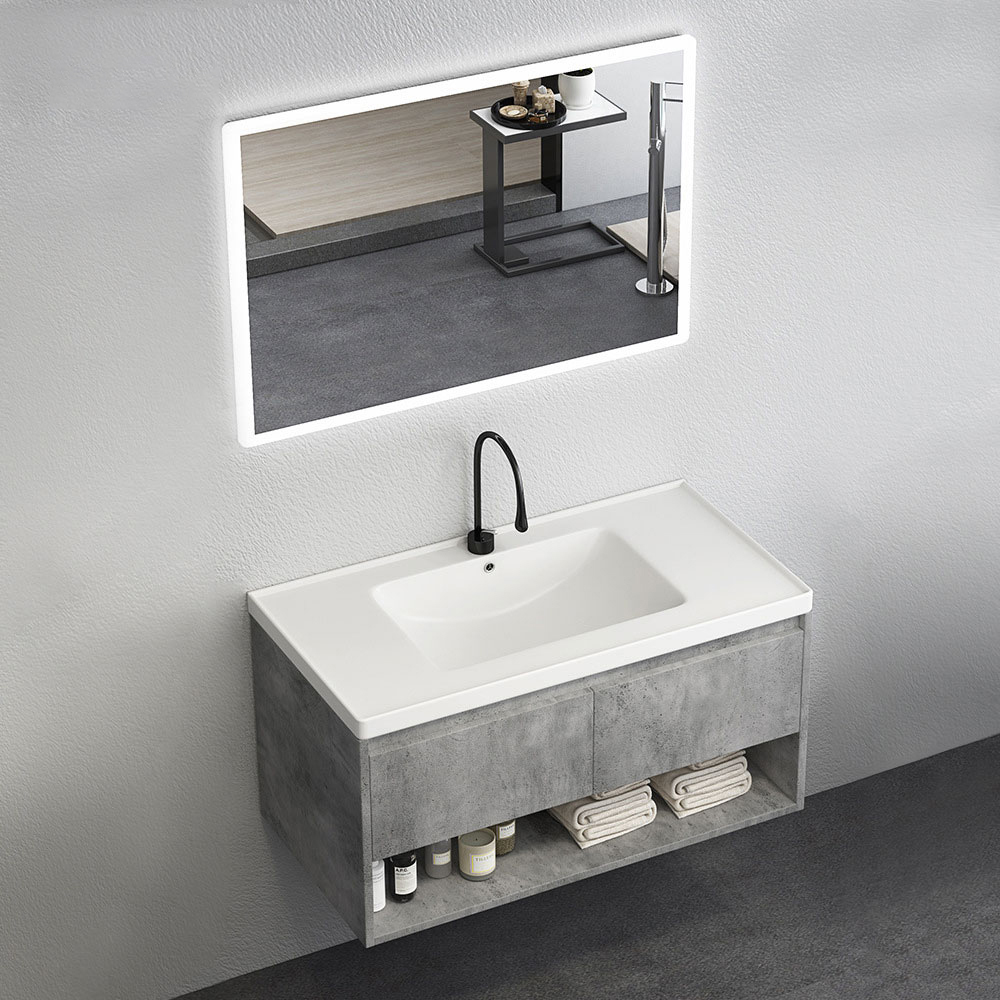 

Modern 40" Gray Floating Bathroom Vanity Wall Mount Ceramics Single Sink Vanity