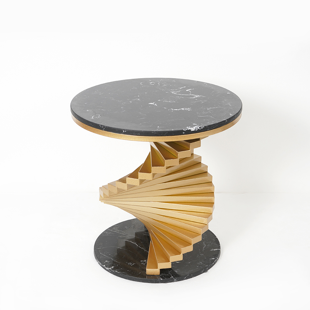 Modern Black Side Table with Marble Tabletop End Table
